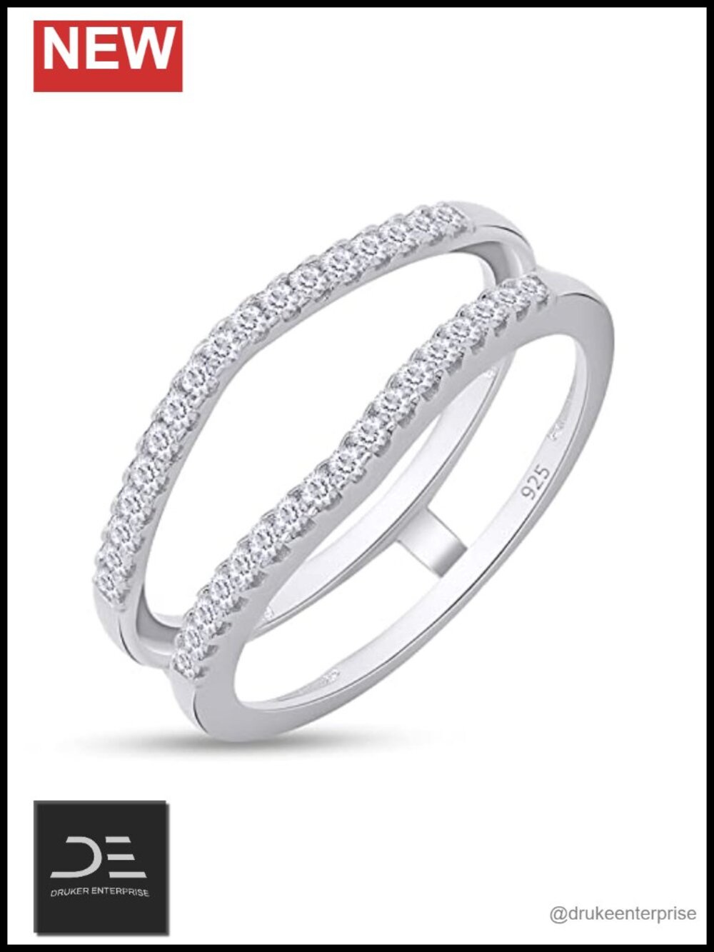 Curved Enhancer Guard Ring for Women 0.33 CT Moissanite 925 Sterling Silver